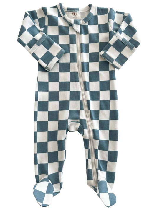 Blueberry Muffin Checkerboard / Organic Zip Footie (Baby)